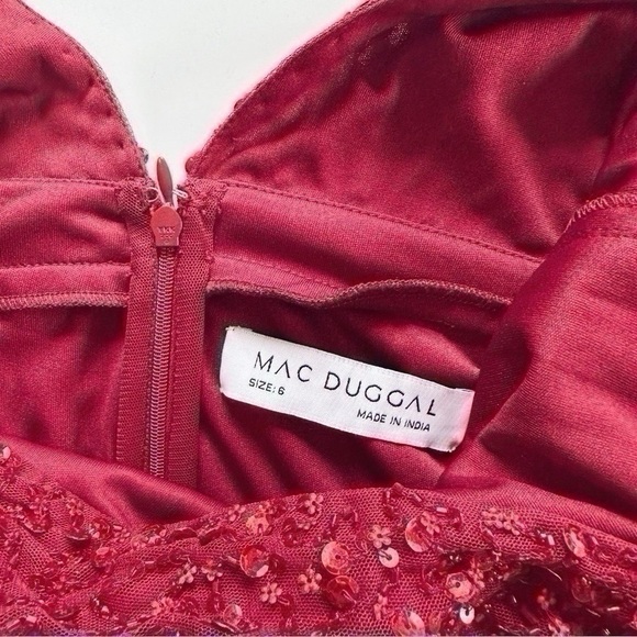 Mac Duggal Sequined Sleeveless Wrap Over Gown Dress Red - Picture 9 of 10